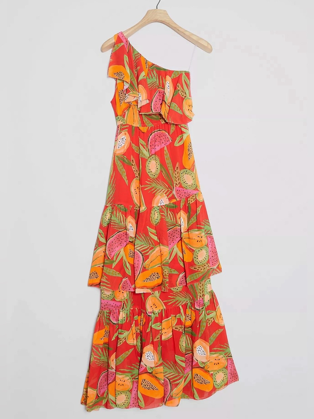 Anthropologie Farm Rio Papaya Maxi Dress Tropical Fruit Watermelon Kiwi L XL NWT - Picture 3 of 5